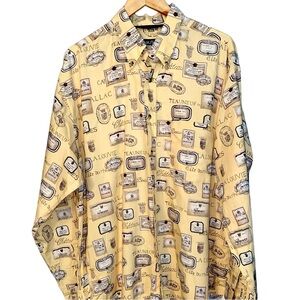 Vintage Nautica Shirt Mens Size XL Wine Bottle Labels Long Sleeve Button Up